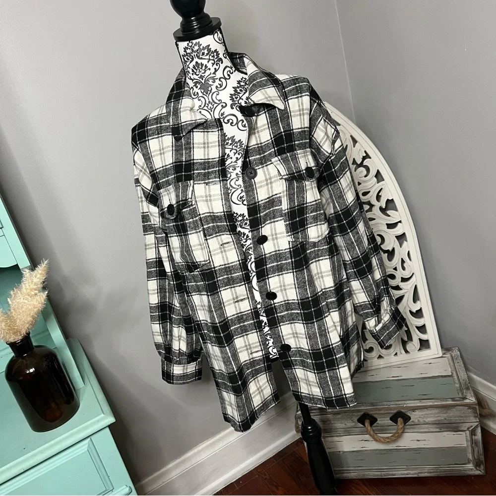 Forever 21 Plaid Shacket Size 0X NWT Boho Bohemian Plus Size Curvy - Picture 2 of 15